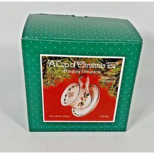 A Cup of Christmas Tea Teacup 1995 Waldman House Ornament Original Box Fine Bone
